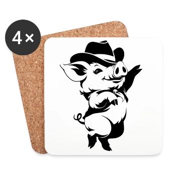 Funny Pig with Hat Cartoon Motif - Coasters (set of 4) - white - Front
