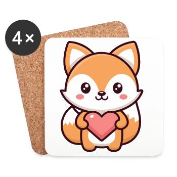 Kawaii Fox at the Heart - Coasters (set of 4) - white - Front