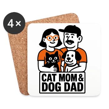 Cat Mom Dog Dad Minimaliste Humour Design - Dessous de verre (lot de 4) - blanc - Devant