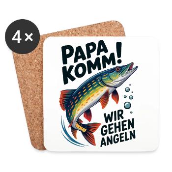 Papa komm! Wir gehen angeln - Untersetzer (4er-Set) - Weiß - Vorne