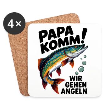 Papa Komm! Angelabenteuer Fischdesign - Untersetzer (4er-Set) - Weiß - Vorne