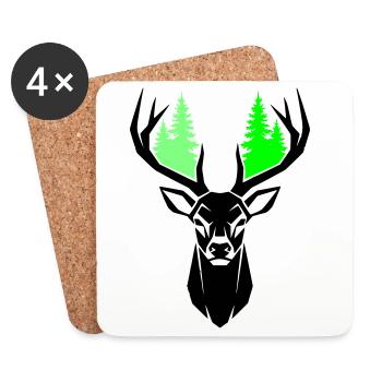 Sapins de tête de cerf Vert naturel - Dessous de verre (lot de 4) - blanc - Devant