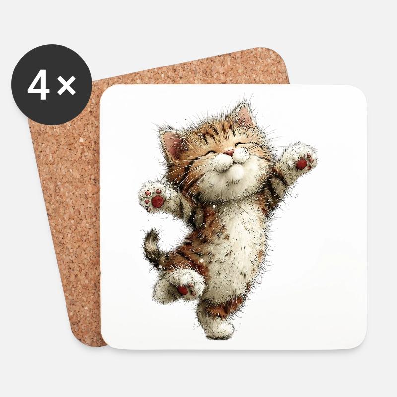 Happy Cat - Untersetzer (4er-Set) - Weiß
