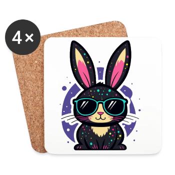 Lapin néon chic avec lunettes - Dessous de verre (lot de 4) - blanc - Devant