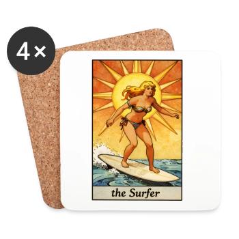 Surfer Girl Vintage Tarot Card - Coasters (set of 4) - white - Front