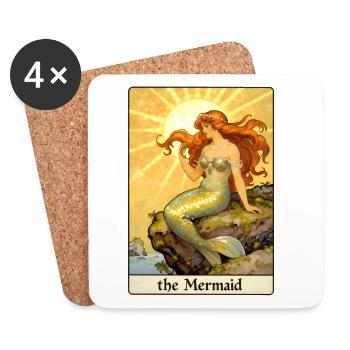 Vintage Mermaid Tarot Card - Coasters (set of 4) - white - Front