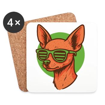 Chihuahua avec des lunettes de soleil néon - Dessous de verre (lot de 4) - blanc - Devant