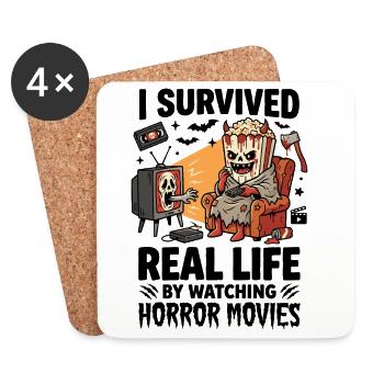Horror Filme Überlebt Popcorn Humor - Untersetzer (4er-Set) - Weiß - Vorne