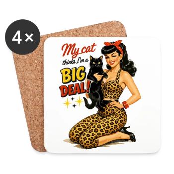 Rockabella & Katze: My cat thinks I'm a big deal - Untersetzer (4er-Set) - Weiß - Vorne