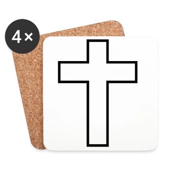 Croix chrétienne - Dessous de verre (lot de 4) - blanc - Devant