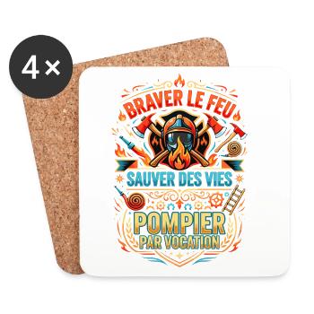 Pompier cadeau homme sapeur-pompier feu héros - Dessous de verre (lot de 4) - blanc - Devant