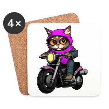 Cats Motorcyclists / Motorcycle Cat - Coasters (set of 4) - white - Front