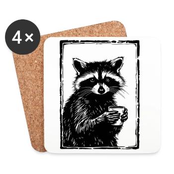 Barista Raccoon - Dessous de verre (lot de 4) - blanc - Devant