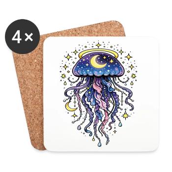 Jellyfish, cosmic galaxy, moon and stars - Coasters (set of 4) - white - Front