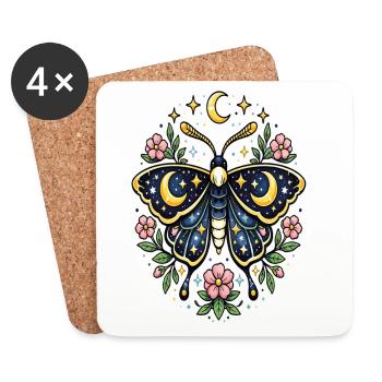 Celestial Butterfly Moon Flowers Stars - Coasters (set of 4) - white - Front