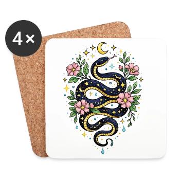 Mystic Snake Flowers, Moon and Stars - Coasters (set of 4) - white - Front