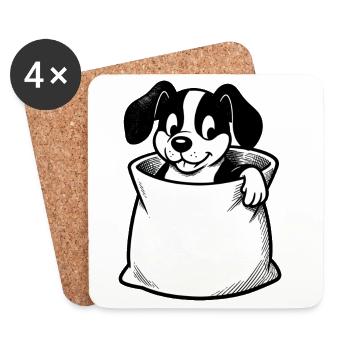 Dog in bag cartoon - Coasters (set of 4) - white - Front