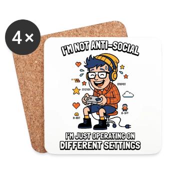 Gamer Nerd Humor Anti Social - Coasters (set of 4) - white - Front
