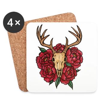 Antler Skull and Peony Bloom - Coasters (set of 4) - white - Front