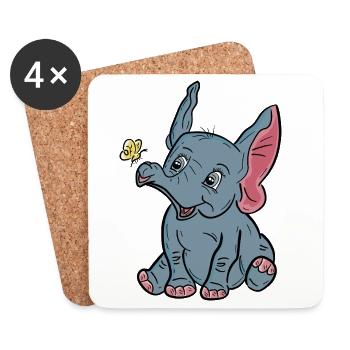Happy Baby Elephant and Butterfly - Coasters (set of 4) - white - Front