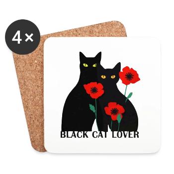 Amoureux des chats noirs - Dessous de verre (lot de 4) - blanc - Devant