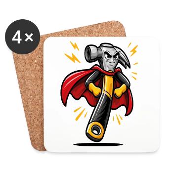 DIY-Superhelden-Cartoon-Hammer - Untersetzer (4er-Set) - Weiß - Vorne