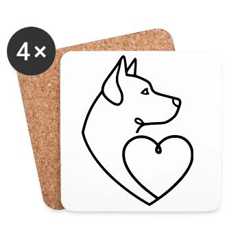 Husky Schäferhund Herz Line Art - Untersetzer (4er-Set) - Weiß - Vorne