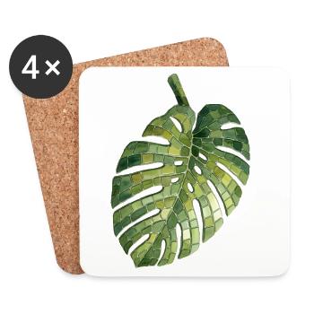 Monstera Mosaic - Jungle urbaine pour les passionnés de plantes - Dessous de verre (lot de 4) - blanc - Devant