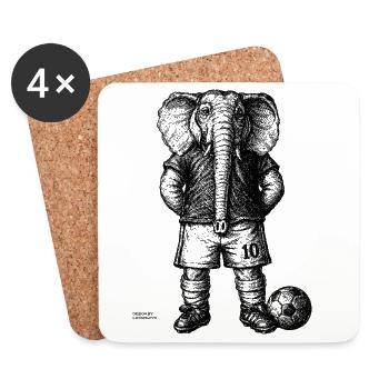 Elefant mit Fussball für Helle Shirts - Untersetzer (4er-Set) - Weiß - Vorne