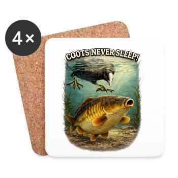 Blässhühner schlafen nie Komisches Karpfenfischen-Design - Untersetzer (4er-Set) - Weiß - Vorne