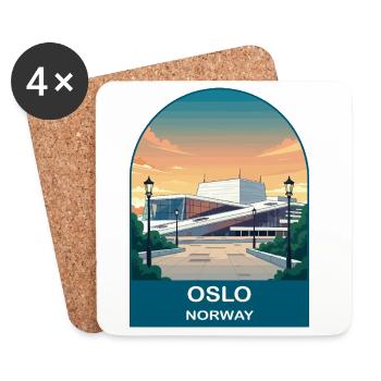 Art d’affiches de voyage vintage à Oslo, Norvège - Dessous de verre (lot de 4) - blanc - Devant