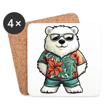 Vacances de bandes dessinées Polar Bear - Dessous de verre (lot de 4) - blanc - Devant