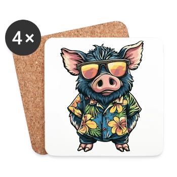 Schwein Comic Urlaub Wildschwein - Untersetzer (4er-Set) - Weiß - Vorne