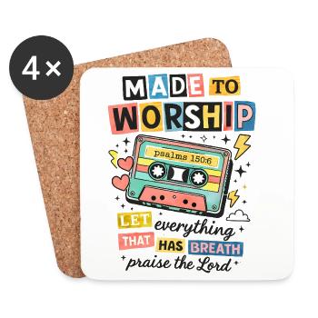 Made to Worship Retro Cassette - Coasters (set of 4) - white - Front