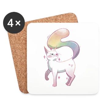 Cute cat with tail in rainbow colors - Coasters (set of 4) - white - Front