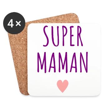 Super Maman Coeur - Dessous de verre (lot de 4) - blanc - Devant