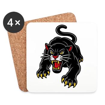 Panthère bondissante style tattoo sauvage - Dessous de verre (lot de 4) - blanc - Devant
