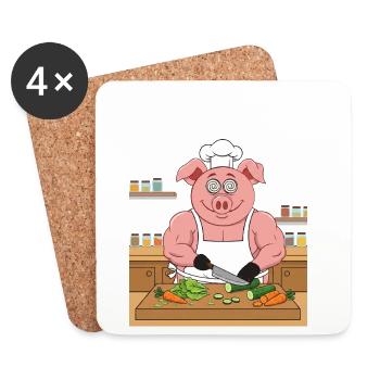 Salade de cochon musclé qui coupe - Dessous de verre (lot de 4) - blanc - Devant