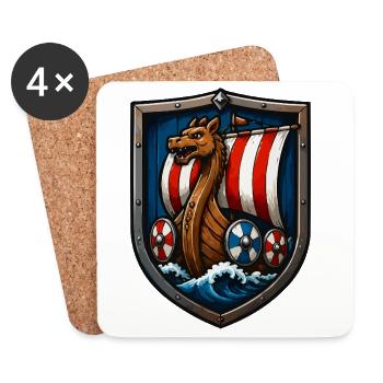 Wikinger Drachenboot Schild - Untersetzer (4er-Set) - Weiß - Vorne