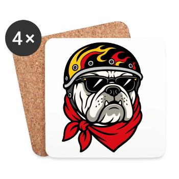 Bulldog biker motorcycle helmet rebel style - Coasters (set of 4) - white - Front