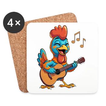 Funny chicken with guitar - Coasters (set of 4) - white - Front