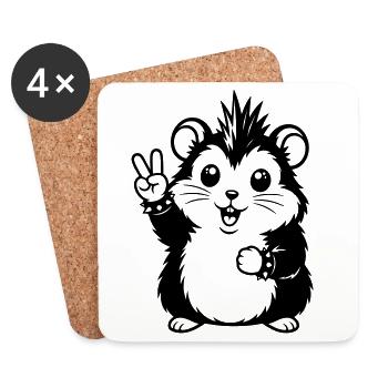 Punker Hamster mit Peace Zeichen - Untersetzer (4er-Set) - Weiß - Vorne