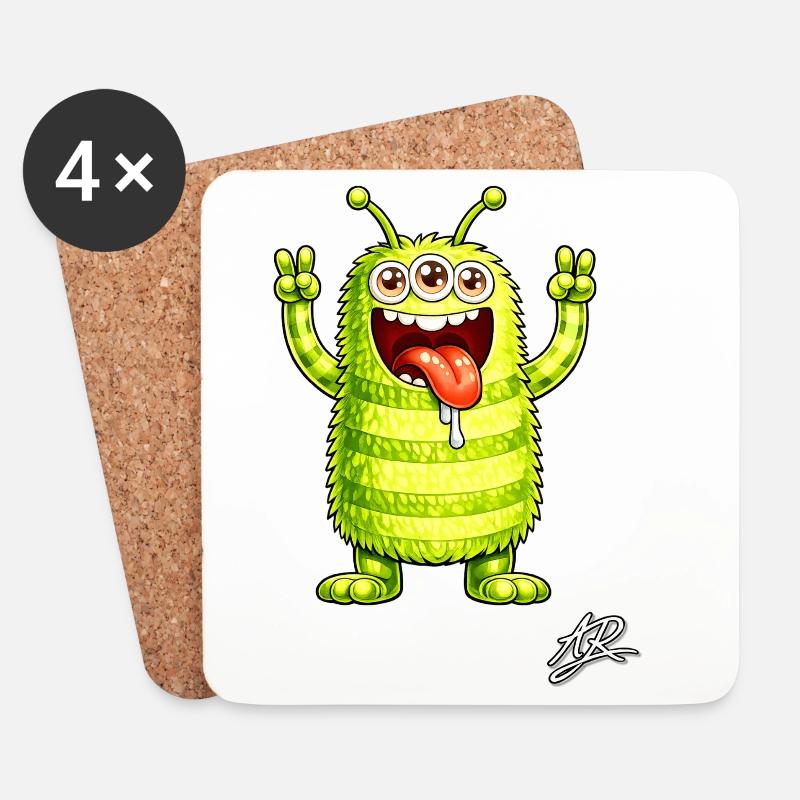 Neonmonster drei Augen fröhlich - Untersetzer (4er-Set) - Weiß