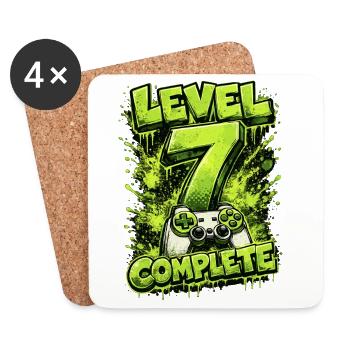 Level 7 Complete Gamer Shirt – Grünes Gaming - Untersetzer (4er-Set) - Weiß - Vorne