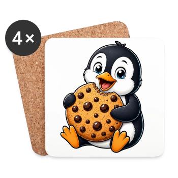 Cute Penguin Cookies Cartoon Happy Snacking - Coasters (set of 4) - white - Front