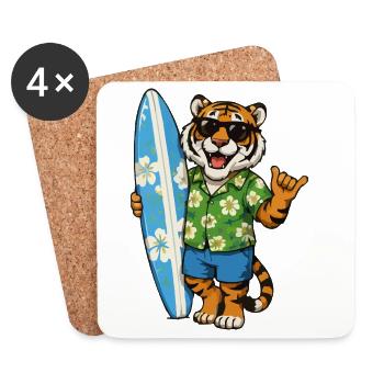 Tigre des surfs en chemise hawaïenne - Dessous de verre (lot de 4) - blanc - Devant