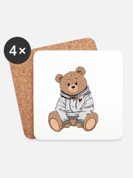 Süßer Bär im Hoodie - Untersetzer (4er-Set) - Weiß
