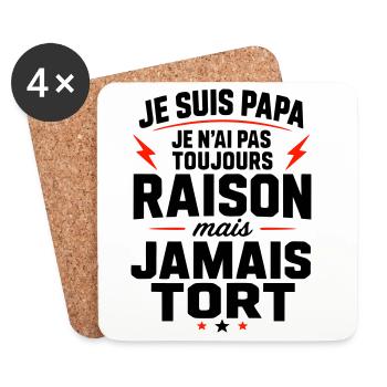 Papa jamais tort humour cadeau fête des pères - Dessous de verre (lot de 4) - blanc - Devant