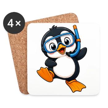 Mignons Penguin Vacances Plongée Eau Mer d’été - Dessous de verre (lot de 4) - blanc - Devant