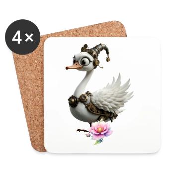 Florale Steampunk-Ente - Untersetzer (4er-Set) - Weiß - Vorne